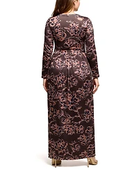 24seven Comfort Apparel Plus Blush Floral Long Sleeve Maxi Dress