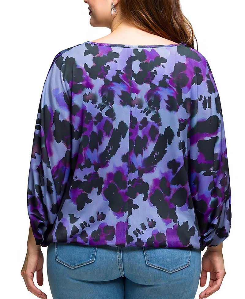 24seven Comfort Apparel Plus Purple Animal Print Dolman Sleeve Top
