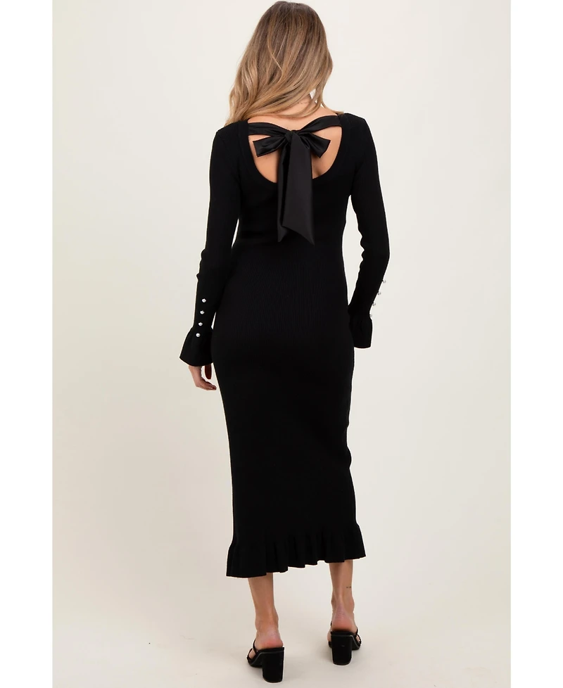 Pinkblush Black Ribbed Knit Bow Back Maternity Maxi Dress