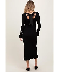 Pinkblush Black Ribbed Knit Bow Back Maternity Maxi Dress