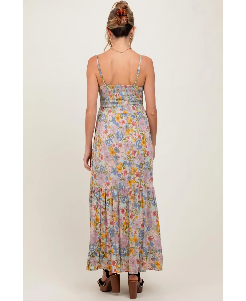 Pinkblush Maternity Mint Green Floral Twist Front Cutout Maxi Dress
