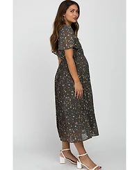 Pinkblush Maternity Teal Floral Pleated Chiffon Midi Dress