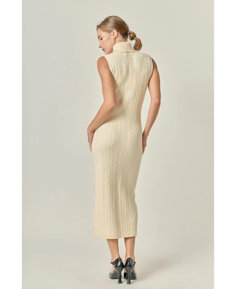 English Factory Women's Cable Knit Mock Neck Midi Dress