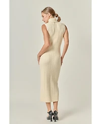 English Factory Women's Cable Knit Mock Neck Midi Dress