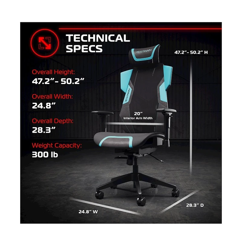 Respawn Gaming Chair With Lumbar Support,With Wheels for Computer/Desk/Office -Teal