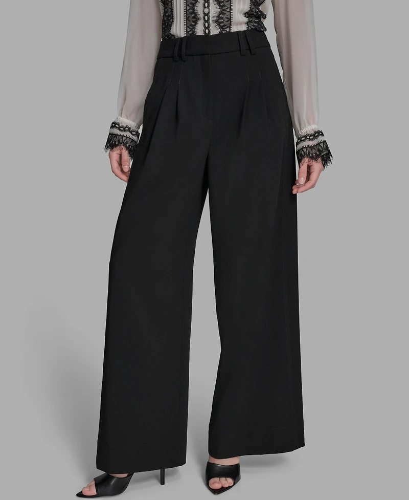 Bcbg Women's Pleated Back Notch Wide Leg Pants