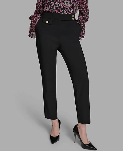 Bcbg Women's Flat Front Two Button Tab Mid Rise Pants
