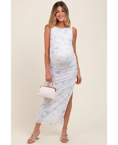 Pinkblush Maternity Ivory Floral Ruched Side Slit Midi Dress