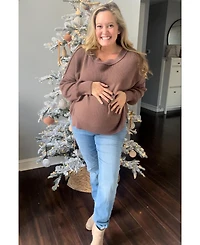 Pinkblush Maternity Brown Exposed Seam Side Slit Sweater
