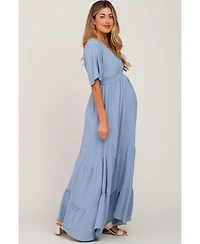 Pinkblush Maternity Light Blue Deep V-Neck Maxi Dress