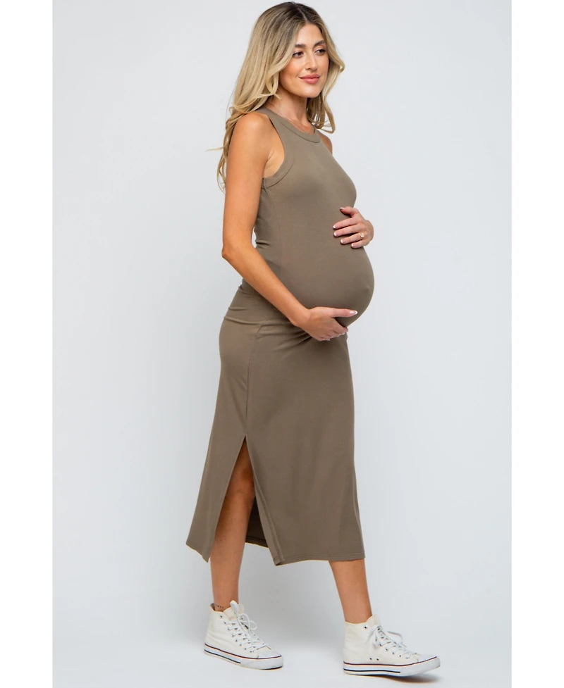 Pinkblush Maternity Taupe Ribbed Side Slit Tank Dress
