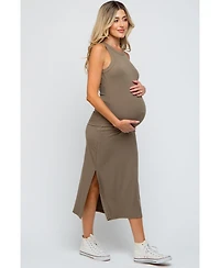 Pinkblush Maternity Taupe Ribbed Side Slit Tank Dress