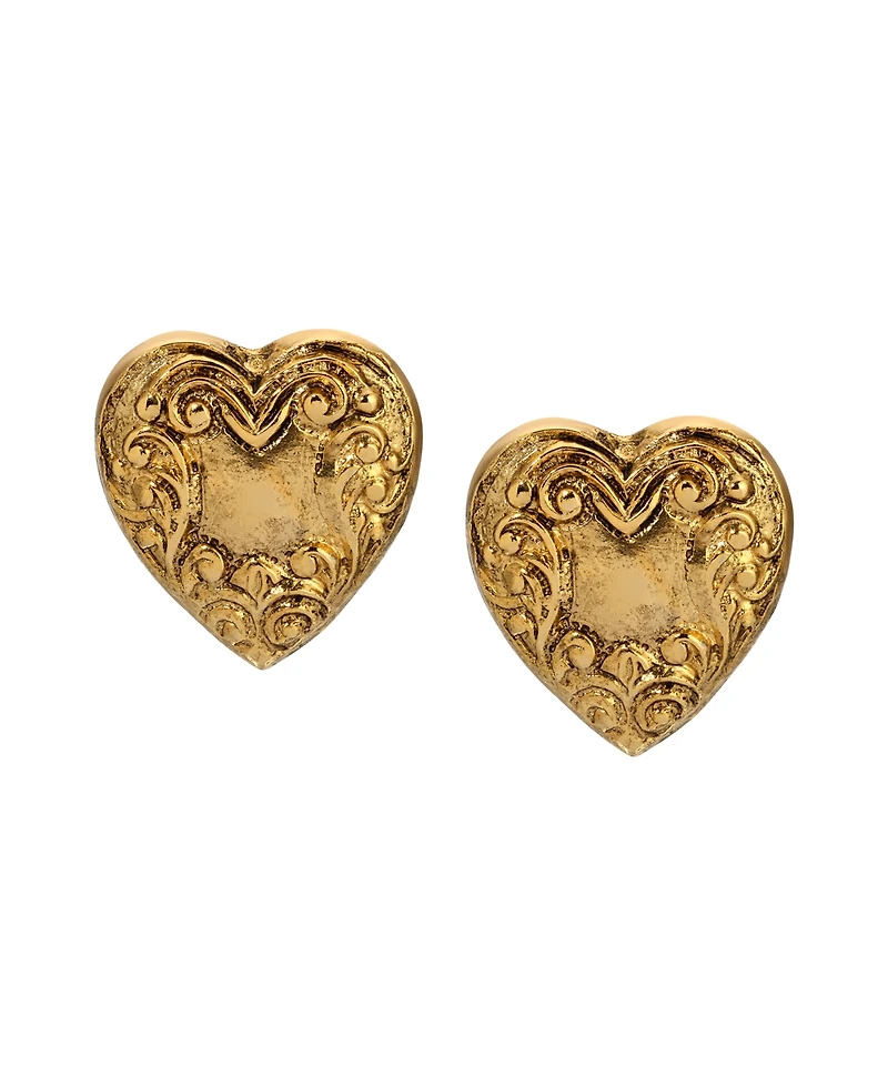2028 Gold Tone Heart Button Earrings
