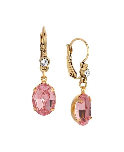 2028 14k Gold Dipped Pink Oval Drop Earrings