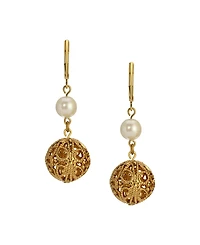 2028 Faux Cultivated Pearl Filigree Bead Drop Earrings
