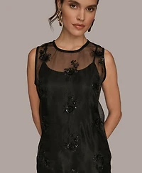 Donna Karan New York Women's Embroidered Sequin Slip Sleeveless Dress