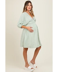 Pinkblush Maternity Sage Striped Balloon Sleeve V-Neck Dress
