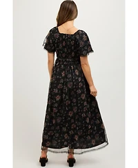 Pinkblush Maternity Black Floral Waist Tie Midi Dress