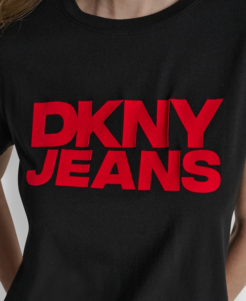 Dkny Jeans Women's Flocked Logo Crewneck T-Shirt