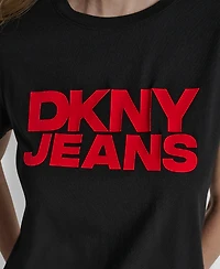 Dkny Jeans Women's Flocked Logo Crewneck T-Shirt