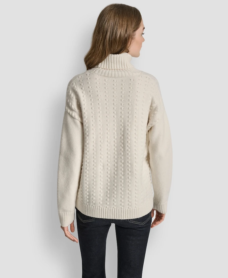 Dkny Jeans Women's Turtle Neck Bobble Stitch Long Sleeves Sweater