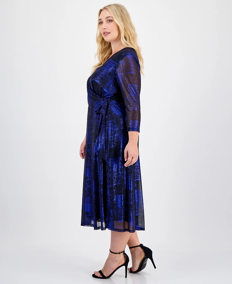 Connected Plus Metallic Side-Tie Midi Dress