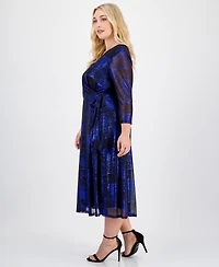 Connected Plus Metallic Side-Tie Midi Dress