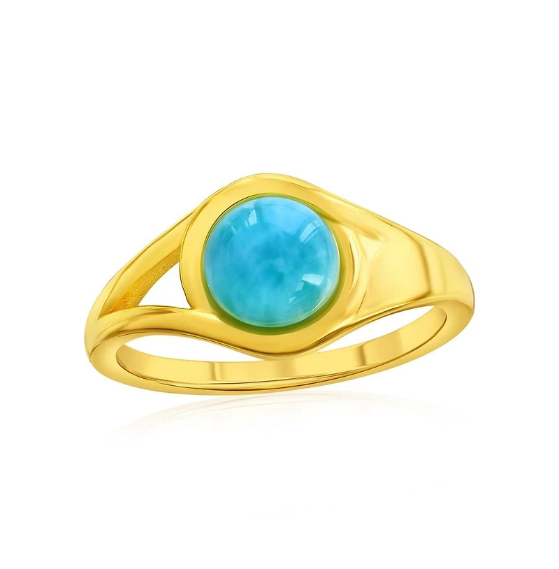 Caribbean Treasures Sterling Silver, Round Larimar Ring