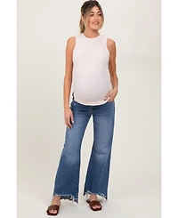 Pinkblush Blue Distressed Fringe Hi-Lo Hem Cropped Flare Maternity Jeans