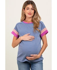 Pinkblush Maternity Pink Ribbed Colorblock Detail Short Sleeve Top