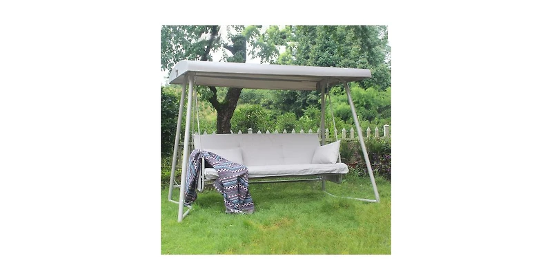 Flynama 67 Inch 3-Seat Convertible Patio Swing with Adjustable Canopy and Plush Cushions