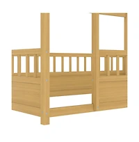 Cesicia Kids Wooden House Floor Bed with Roof & Fence Guardrails Twin Low Profile Play for Boys and Girls