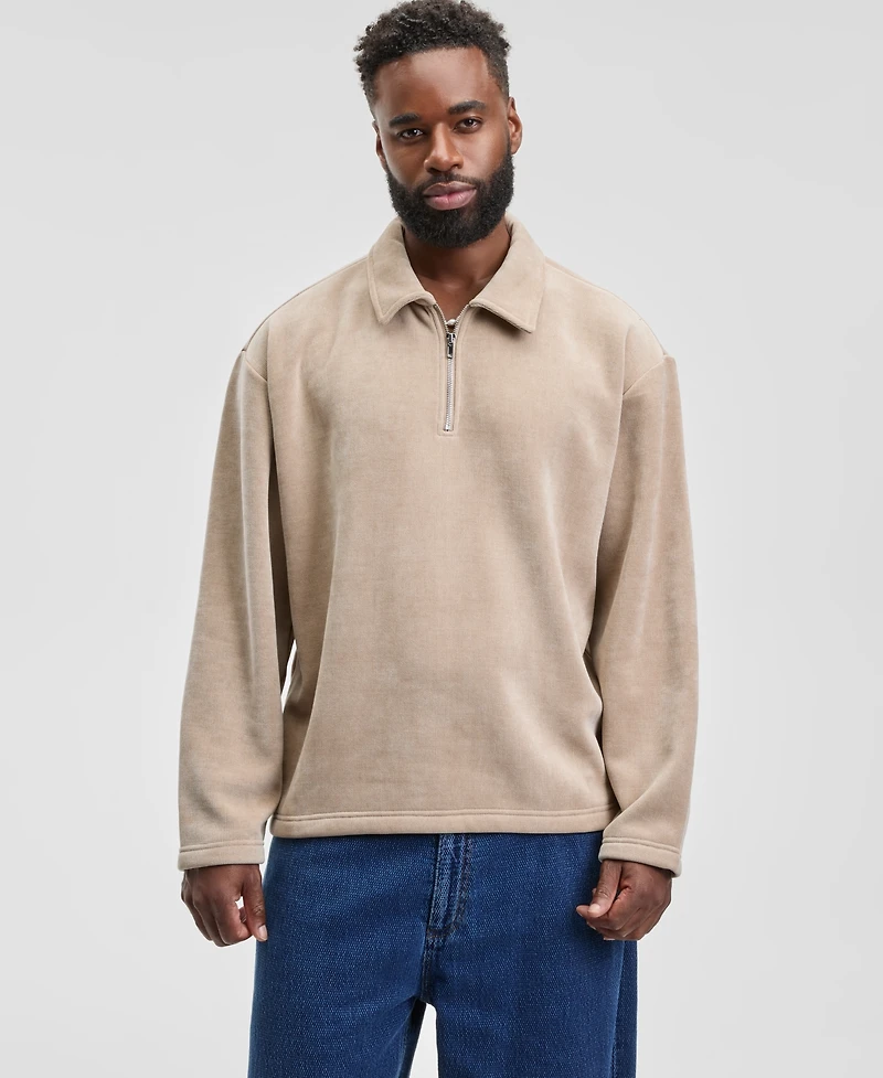 Mode of One Men's Relaxed Fit Plush Long Sleeve Quarter-Zip Pullover, Macy's Exclusive