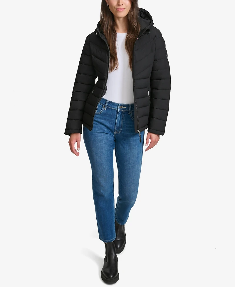 Tommy Hilfiger Women's Long Sleeves Hooded Puffer Jacket