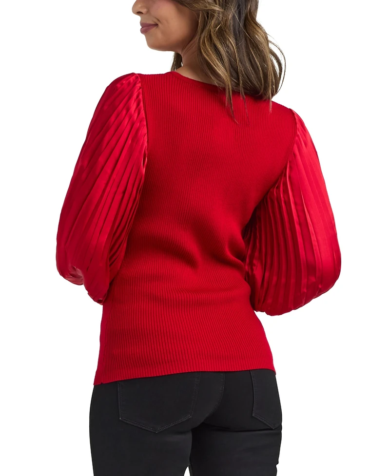 Bcx Women's V-Neck Pleated Sleeve Pull-On Sweater