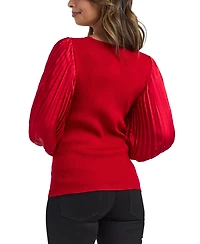 Bcx Women's V-Neck Pleated Sleeve Pull-On Sweater