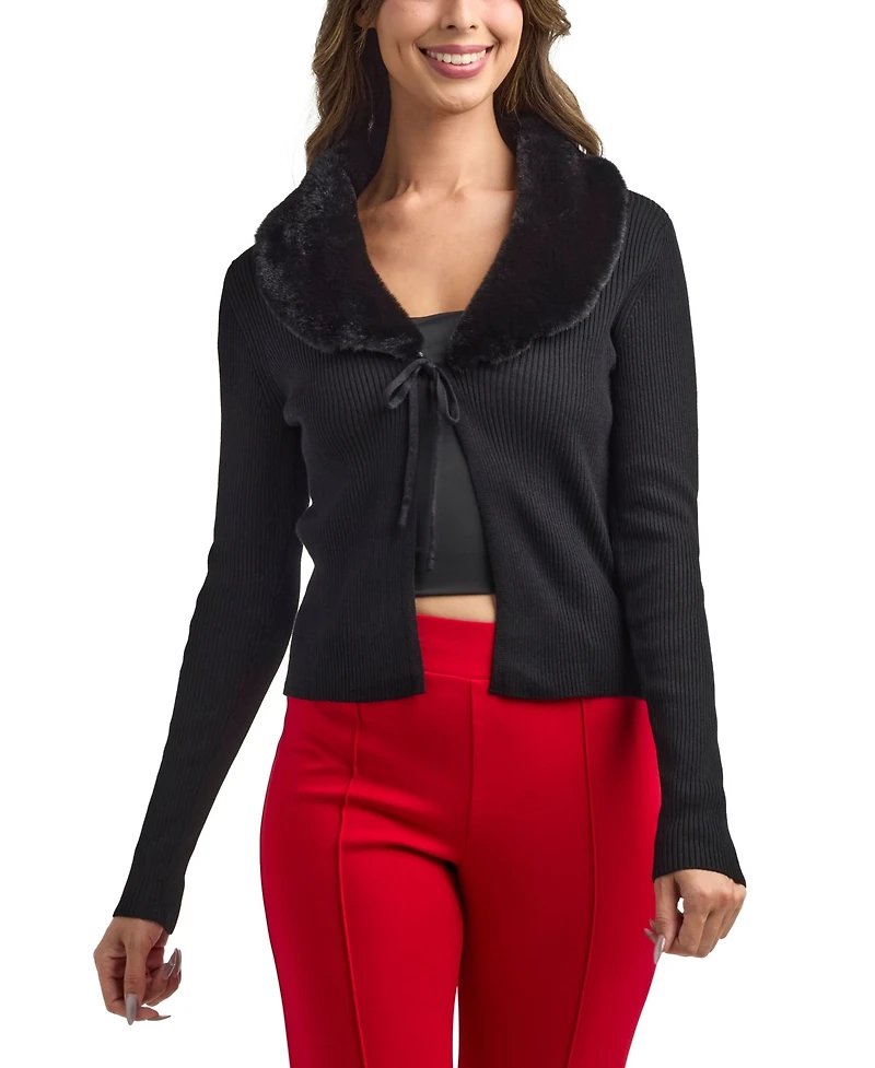 Bcx Women's Tie Front Long Sleeve Cardigan Sweater