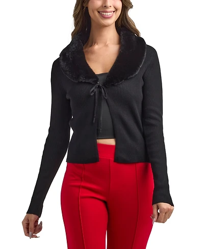 Bcx Women's Tie Front Long Sleeve Cardigan Sweater