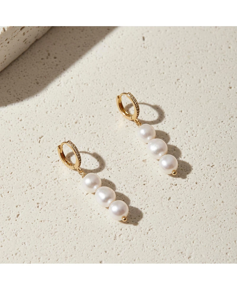 18K Gold Plated Brass with Freshwater Pearl - Maja Earrings For Women