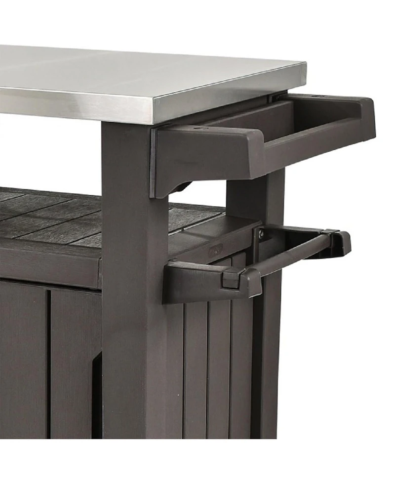 Keter Unity Xl Outdoor Kitchen Rolling Bar Cart with Storage Cabinet, Brown