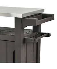 Keter Unity Xl Outdoor Kitchen Rolling Bar Cart with Storage Cabinet, Brown