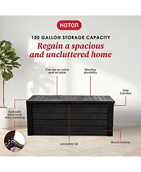 Keter Westwood 150 Gallon Plastic Outdoor Furniture Storage Deck Box, Dark Gray