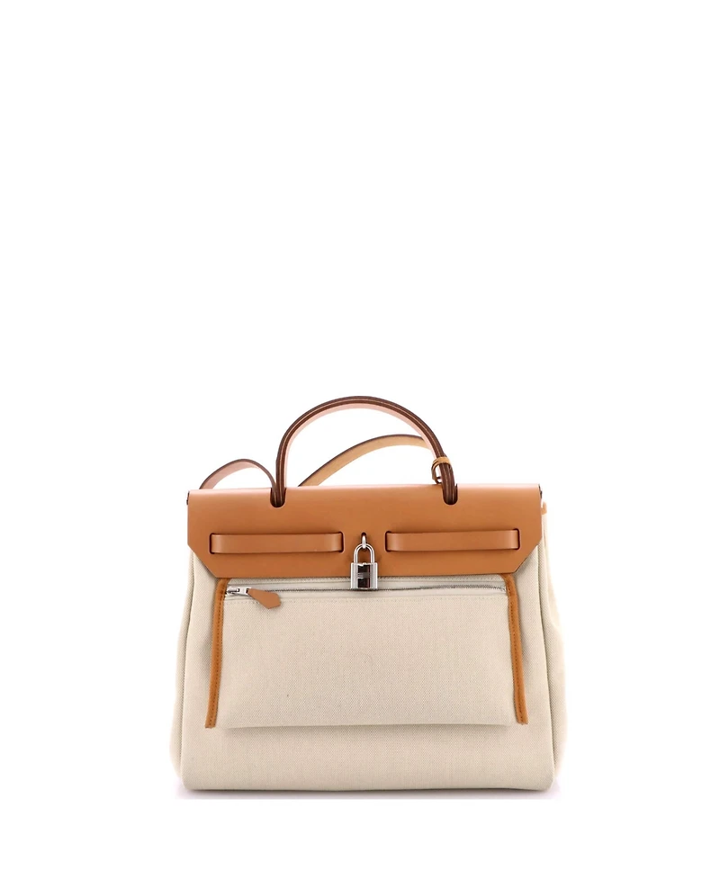 Pre-Owned Hermes 31 Herbag Zip Leather and Toile