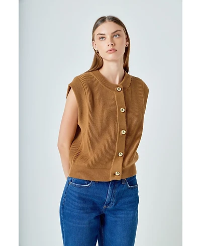 endless rose Women's Sleeveless Knit Buttoned Vest Top