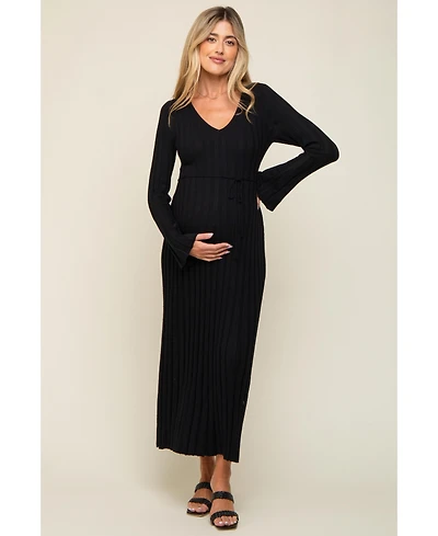 Pinkblush Maternity Taupe Ribbed Knit Maxi Dress