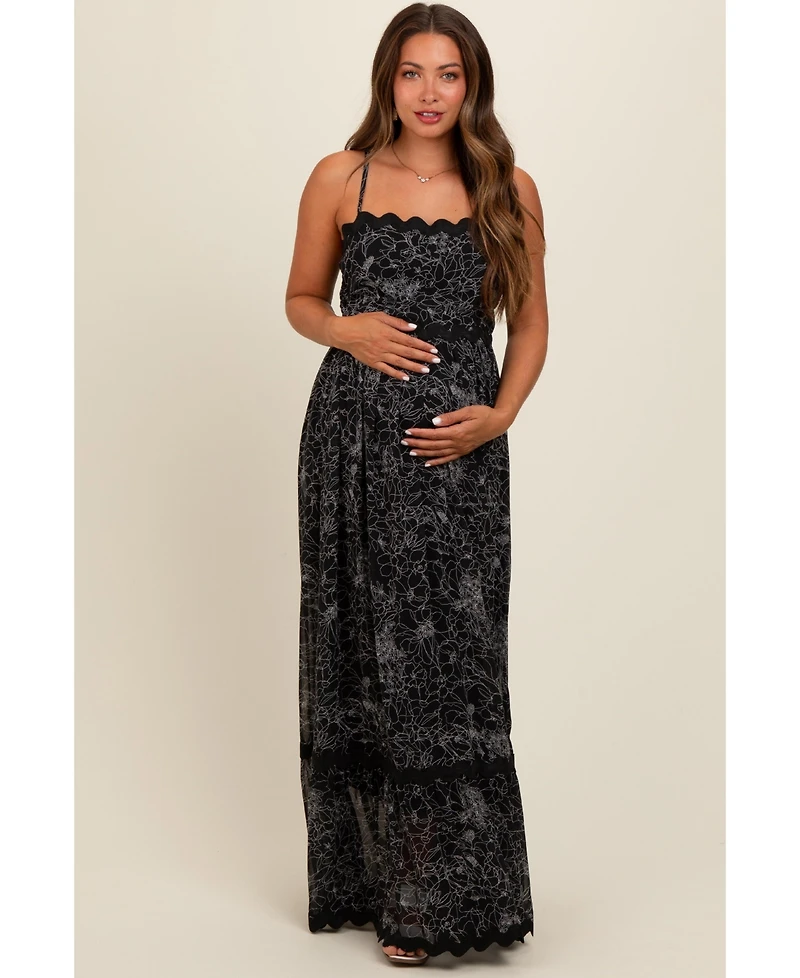Pinkblush Maternity Black Floral Contrast Trim Maxi Dress