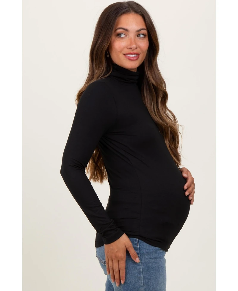 Pinkblush Maternity Black Brushed Knit Basic Turtleneck Top