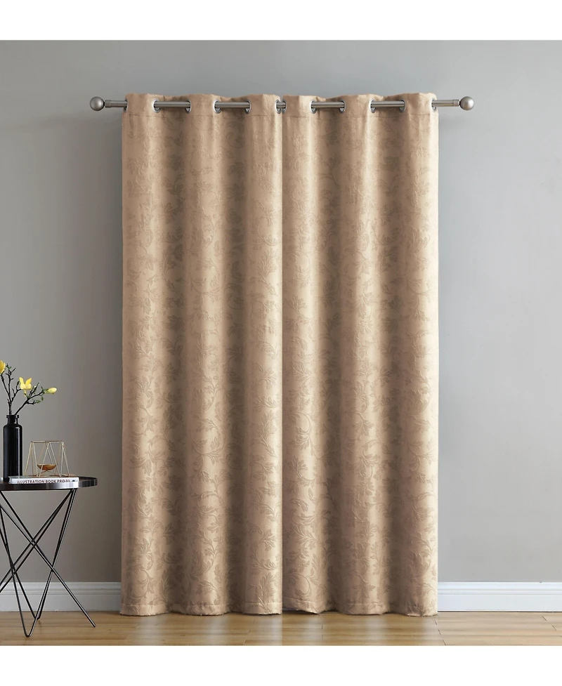 Kate Aurora Chic Living 2 Pack Floral Leaves Embossed Room Darkening Grommet Top Curtain Panels - 84 in. Long - Navy Blue