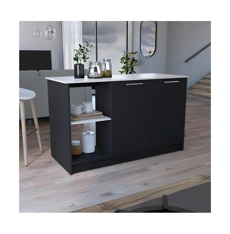 Tuhome Juniper Kitchen Island Black / Ibiza Marble Mdf