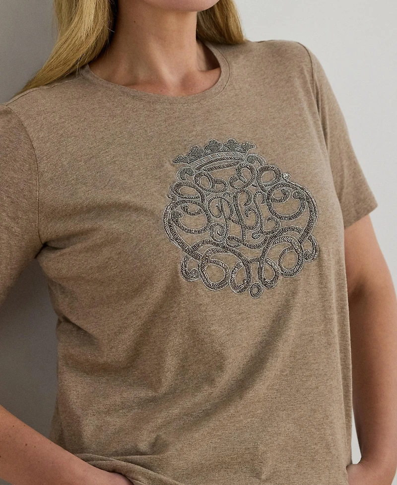 Lauren Ralph Plus Beaded-Crest Cotton Jersey T-Shirt